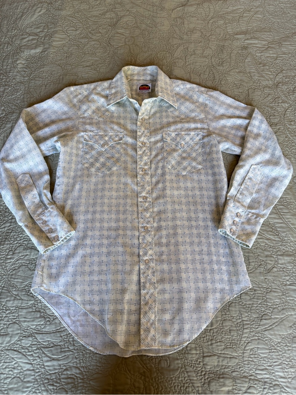 Vintage 70s Miller Western Wear Men’s Pearl Snap Shirt Plaid Cowboy Ranch M - Picture 3 of 11